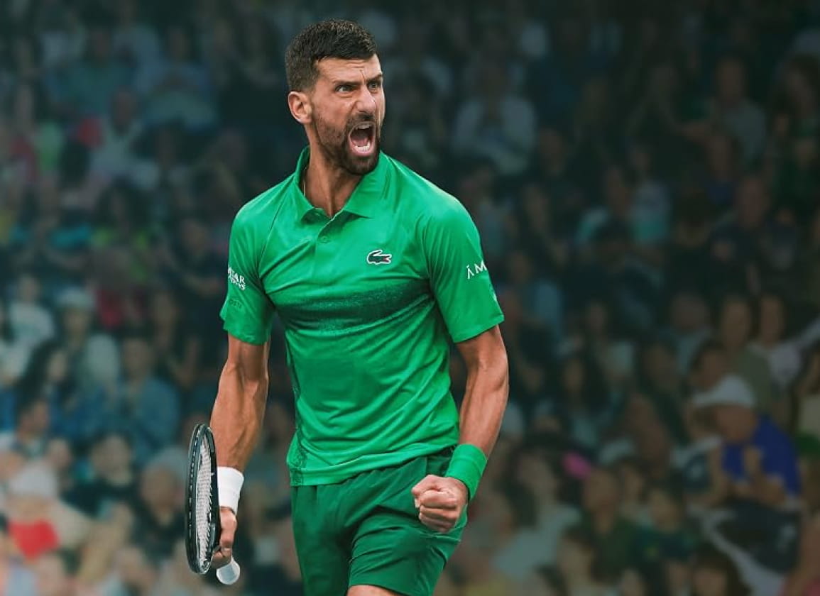 Tenniskampioen Novak Djokovic die zijn rug recht hield